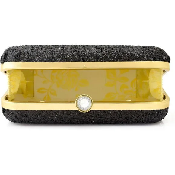 Bronze Glitter Evening Clutch Purse - Sparkly Hardcase Handbag with Chain Strap